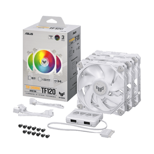 Asus TUF Gaming TF120 ARGB White – 120mm Cabinet Fan with ARGB Controller (Triple Pack)